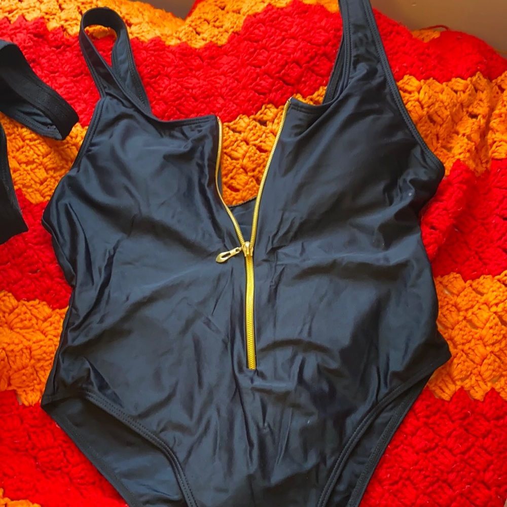 Black with gold zipper swimsuit